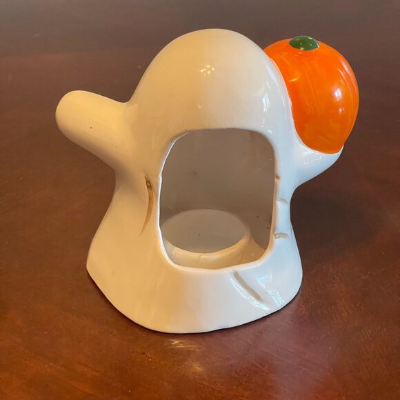 Ghost Tealight Candle Holder With Orange Jack-O-Lantern Accent Halloween Decor - Picture 5 of 7